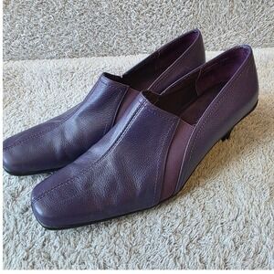 Bellini Women's Purple Leather Square Toe Kitten Heel Dressy Slip On Shoes 12M